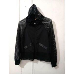Emma Sam womens small mesh Sheer grunge gothic hoodie top full zip black